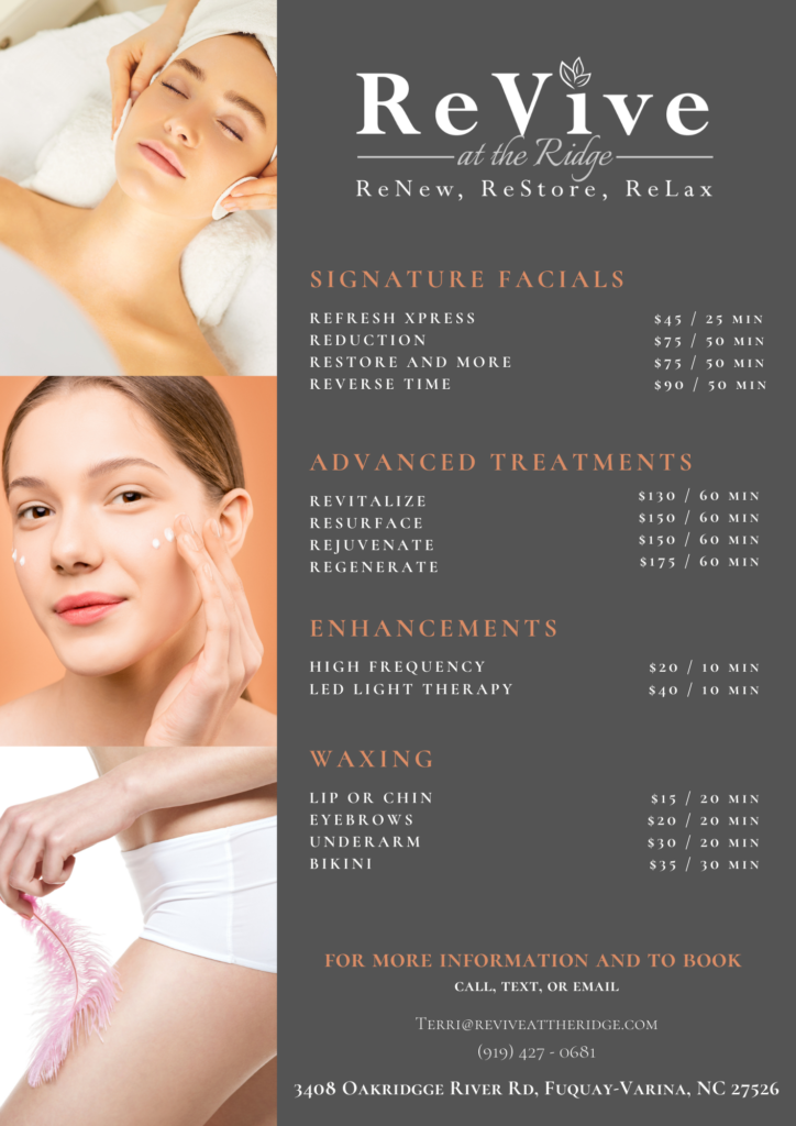 Revive,Revive at the Ridge,facials,body treatments,treatments,Renew,relax,waxing,spa,day spa,skincare